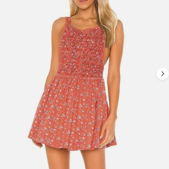 Free People Petunia Floral Smocked Backless Mini Dress Cotton XS - Picture 3 of 4